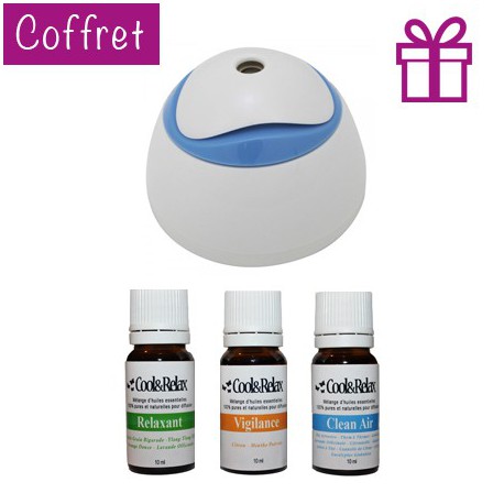 Coffret diffuseur bleu + huiles essentielles à diffuser